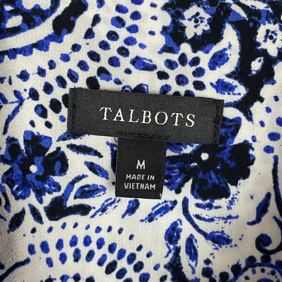 Talbots Women's Sz M Shirt Button Up Paisley White Blue Black Button Long Sleeve - Picture 6 of 7